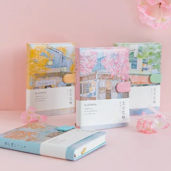 Tvorivý Program Romantika Cherry Blosson Notebook Ukážka Ikony Ručne maľované Školy Denník, Zápisník Plánovač Kancelárske potreby