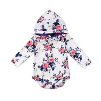 Novorodenca Dieťa Kvetinové Dievčatá Kapucí Romper Patchwork Jumpsuit Playsuit Oblečenie Oblečenie