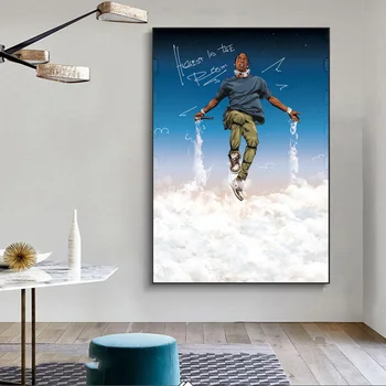 Hip-Hopový Spevák Travis Sccot Na Oblohe Kreslený Obraz Na Plátne, Plagát, Maliarske Umenie Výtlačkov Dekorácie Pre Obývacia Izba