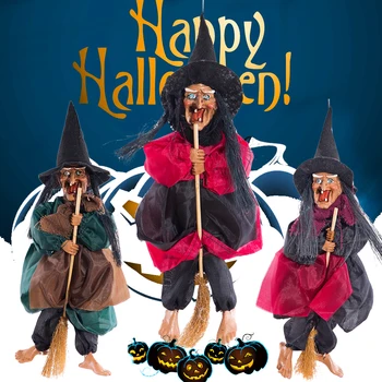 Halloween Visí Čarodejnice Bábiky Ovládanie Hlasom Prop Animovaný Ghost Strašidelné Koni Metlu Stenu Zavesiť Strany Outdoor Domáce Dekorácie Hračky