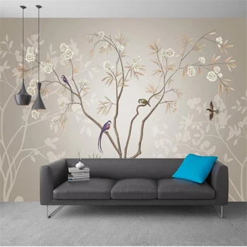 Beibehang abstraktných de porovnanie Vlastnú tapetu 3d nástenná maľba ručne maľované kvety a vtáky obrázok tapety, obývacia izba, spálňa tapety
