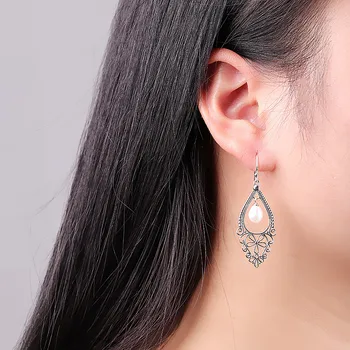 Indonézsky Štýl Thai Ručne vyrábané Strieborné Náušnice S925 mincový striebro šperky Ženy ' s Pearl Náušnice, Módne OL Módne RE546