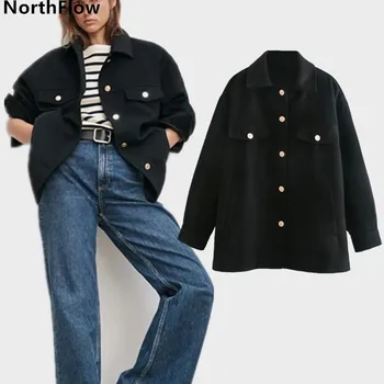 Northflow Bundy Ženy Anglicko štýl Pevné Singel svojim Vrecká Tričko Feminino Femme bunda