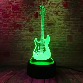 Kreatívne Cartoon 3D Elektrické Hudba, Gitara, Bass Model Ilúzie Lampa LED 7 Zmena Farby Gradient Dieťa Dieťa Spať v Noci Svetlo Hračky