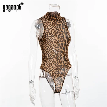 Gagaopt 2018 Leopard Kombinézu Ženy Bez Rukávov Bodycon Kombinézu Stojan Golier Sexy Kombinézu Jumpsuit Romper Strany Clubwear