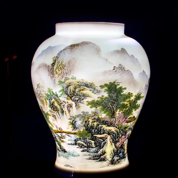 Čínsky Štýl, Starožitné Jingdezhen Porcelánu Krajiny Dekorácie Zázvor Jar Nádrž Umelecké Ornament