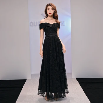 2021 Nové Jednoduché Ramena Čiernej Čipky Večerné Šaty Dlhé Milú Princezná Večerné Šaty Korzet Formálny Banket Prom Šaty