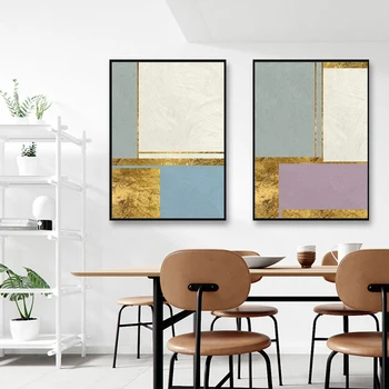 Moderné Módne Plátno na Maľovanie Abstraktné Zlatej Fólie Geometrie Luxusné Krajiny Plagát a Tlač Wall Art Obrázok Pre Obývacia Izba