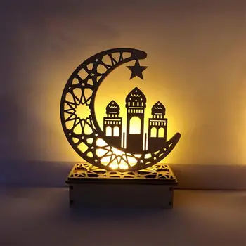 DIY LED Drevené Nočné Svetlo Mesiaca Lampa Led Reťazec Svetlo Festival Palác Dekoratívne Osvetlenie pre Moslimských Islam Eid Mubarak Ramadánu