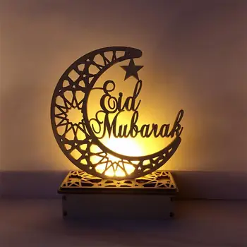 DIY LED Drevené Nočné Svetlo Mesiaca Lampa Led Reťazec Svetlo Festival Palác Dekoratívne Osvetlenie pre Moslimských Islam Eid Mubarak Ramadánu