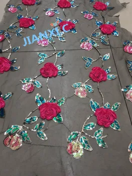 Pekne vyzerajúce JIANXI.C-81052 francúzskej čipky textílie 3d appliqued kvet s flitrami vysokej kvality Afriky čistý čipky textílie