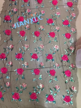 Pekne vyzerajúce JIANXI.C-81052 francúzskej čipky textílie 3d appliqued kvet s flitrami vysokej kvality Afriky čistý čipky textílie
