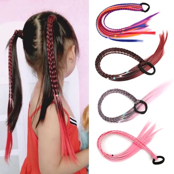 Syntetické režijné chvost pre dievča farebné pramene vlasov pigtail exntensions elastické kapely copu rozšírenie