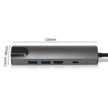 ALLOYSEED 5 v 1, USB Typ C-C HUB, Typ C až 4K HDMI 2 5Gbps USB3.0 65W PD RJ45 PC Adaptér Splitter Pre MacBook Air Pro Huawei