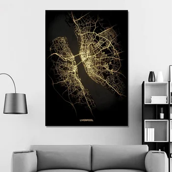 Liverpool City Light Vlastné Mapy Sveta Mapa Mesta Plagáty Plátno, Vytlačí Nordic Štýl Wall Art Domova