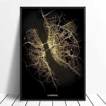 Liverpool City Light Vlastné Mapy Sveta Mapa Mesta Plagáty Plátno, Vytlačí Nordic Štýl Wall Art Domova