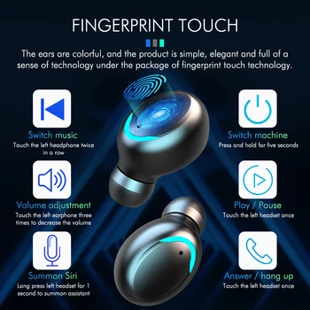 F9 Bluetooth 5.0 TWS Binaural Touch Slúchadlá HiFi Mini LED Digitálny Displej S ozdobná šnúrka na uniforme Beží Hovor Mobilný Telefón Nabíjanie
