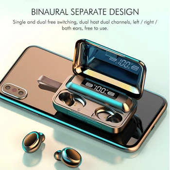 F9 Bluetooth 5.0 TWS Binaural Touch Slúchadlá HiFi Mini LED Digitálny Displej S ozdobná šnúrka na uniforme Beží Hovor Mobilný Telefón Nabíjanie