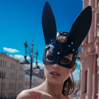 TRODEAM Ženy Čierne Sexy Bunny Uši Masku, Bdsm, Fetiš Catwoman Kože, Králik Mačka Uši Maska Halloween Maškaráda Cosplay Party