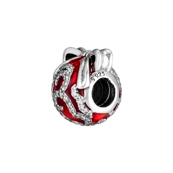 Reálne 925 Sterling Silver Červená Smalt & CZ Svetlé Ornament Kúzlo Korálky pre Šperky, Takže sa Zmestí Pandora Náramok