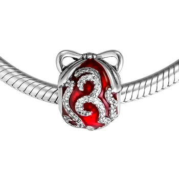 Reálne 925 Sterling Silver Červená Smalt & CZ Svetlé Ornament Kúzlo Korálky pre Šperky, Takže sa Zmestí Pandora Náramok