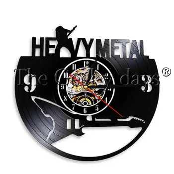 Vintage Heavy metalu Vinyl Nástenné Hodiny S LED Podsvietením Rocková skupina Gitara Dekoratívne Svetlo Nástenné Hodinky