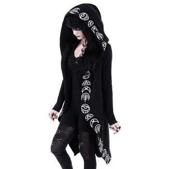 2020 Gotický Bežné coats v Pohode Elegantné Čierne Plus Veľkosť Ženy, Mikiny Voľné Zips Bavlna s Kapucňou Obyčajný Tlač Žena Punk Hoodies