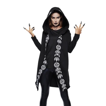 2020 Gotický Bežné coats v Pohode Elegantné Čierne Plus Veľkosť Ženy, Mikiny Voľné Zips Bavlna s Kapucňou Obyčajný Tlač Žena Punk Hoodies