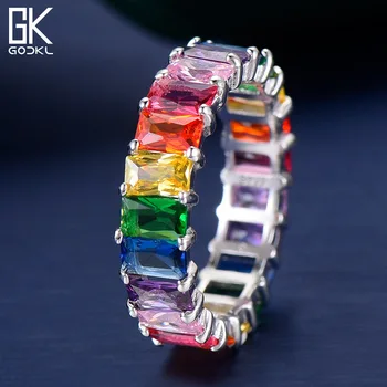 GODKI Trendy Candy Farby Stohovateľné Prstene pre ženy, Svadobné Multicolor Kubický Zirkón Dubaj Svadobný Prsteň