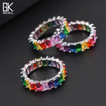 GODKI Trendy Candy Farby Stohovateľné Prstene pre ženy, Svadobné Multicolor Kubický Zirkón Dubaj Svadobný Prsteň