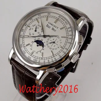 Luxusné 42mm CORGEUT Fázy Mesiaca Dátum týždeň Automatický Pohyb pánske náramkové hodinky