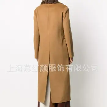 Ženy Jeseň Zima Dvojité Breasted cashmere kabát ženy veľké klope rovno bežné dlhé vlny kabát