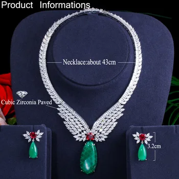 Pera Vintage Smaragdovo Zelená Červená CZ Kameň Svadobné Svadobné Veľké latríny Náhrdelník a Náušnice Sady pre Elegantné Ženy Šperky J309