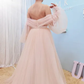 UMK Luxusnej Čipky Lištovanie Ružové Svadobné Šaty 2021 Elegantné Skladaný Tylu Svietidla Rukáv Jedinečné Svadobné Šaty