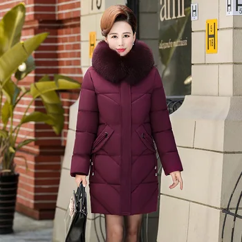 Dámske zimné kabát nový high-end, mid-dĺžka stredného veku bavlnená bunda matka naložené hrubé bavlnené oblečenie temperament dámy