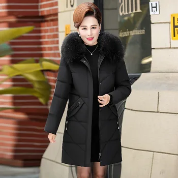 Dámske zimné kabát nový high-end, mid-dĺžka stredného veku bavlnená bunda matka naložené hrubé bavlnené oblečenie temperament dámy