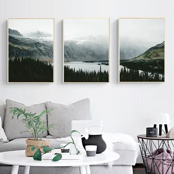 Charakter Krajiny Plátno na Maľovanie Nordic Štýl Lesa Jazero, Hory Plagát na Stenu Umenie Fotografie pre Obývacia Izba Domova