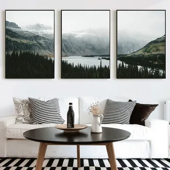 Charakter Krajiny Plátno na Maľovanie Nordic Štýl Lesa Jazero, Hory Plagát na Stenu Umenie Fotografie pre Obývacia Izba Domova