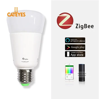 Smart home E27 9W Zigbee zll RGBW Bezdrôtový WIFI App Riadenie LED Žiarovka Inteligentné osvetlenie lampa zmena farby také AC100-240V
