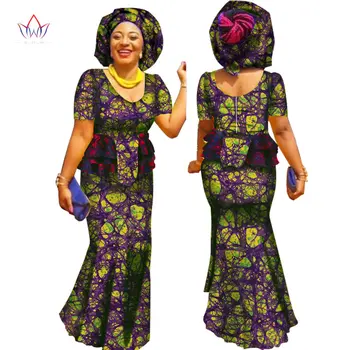 Nové Africké Šaty Pre Ženy Letné Práce Sukne Nastaviť Navrhnuté Oblečenie Tradičné Bazin Tlač Riche Plus Veľkosť Prírodné WY1576