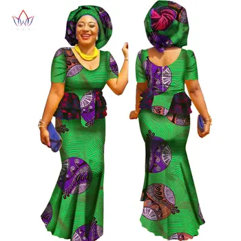 Nové Africké Šaty Pre Ženy Letné Práce Sukne Nastaviť Navrhnuté Oblečenie Tradičné Bazin Tlač Riche Plus Veľkosť Prírodné WY1576