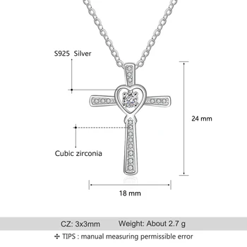 Klasické 925 Sterling Silver Srdce Kríž Náhrdelník Plný Zirconia Spevnené Prívesok Náhrdelníky pre Ženy, Jemné Šperky (Lam Hub Fong)