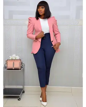 Ženy Sako Office Dámske Elegantné Outwear Dlhý Rukáv Pracovné Oblečenie Elegantná Žena Ružovej Farby Afriky Skromné Plus Veľkosť Jesenná Móda