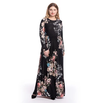 Nové Módne Tlač na Kvetinový Dlhý Rukáv Plus Veľkosť Moslimských Žien Turecko-Islamské Oblečenie Maxi Bežné Ramadánu kaftan Hidžáb Oblečenie