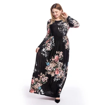 Nové Módne Tlač na Kvetinový Dlhý Rukáv Plus Veľkosť Moslimských Žien Turecko-Islamské Oblečenie Maxi Bežné Ramadánu kaftan Hidžáb Oblečenie