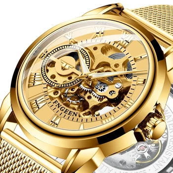 2020 Luxusné pánske Mechanické Hodinky Módne Business Nepremokavé Automatické náramkových hodiniek pre Mužov, Gold Steel Svetelný Pás Hodinky