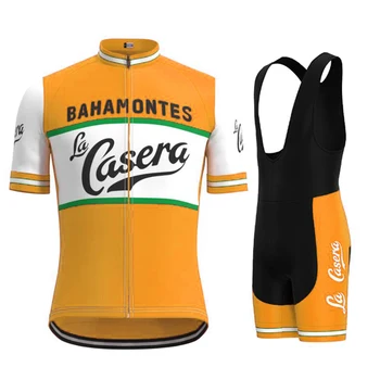 Bahamontes - pánske Červenou Krátky Rukáv, Oranžová Retro Cyklistika Dres Pre Letné Racing Jednotné