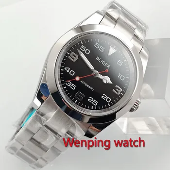40 mm Bliger sterilné black dial svetelný pevný prípade zafírové sklo NH35 pohybu automatické pánske top hodinky