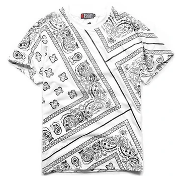 Bandana Tričko Bavlna Harajuku Mužov tričko 2021 Lete kórejský Streetwear Módy Kešu Krátky Rukáv Hip Hop Bandana T tričko