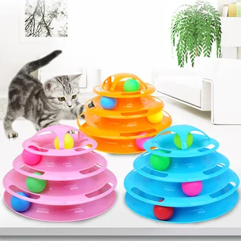 SHUANGMAO 4 Úrovne Pet Mačka Hračky Veža Na Tratiach Disk Mačky interaktívne Inteligencie Zábavný Mačiatko Hračka Loptu Prípravy Produktov